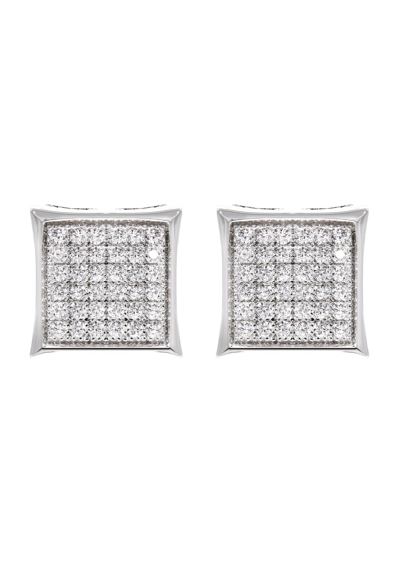 Silver Micro Pave Clear Square CZ Stud Earrings | Appx. 2.3 Grams