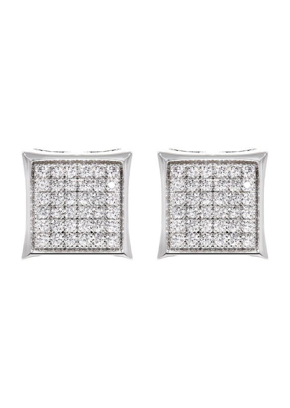 Silver Micro Pave Clear Square CZ Stud Earrings | Appx. 2.3 Grams