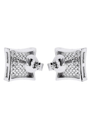 Silver Micro Pave Clear Square CZ Stud Earrings | Appx. 2.3 Grams