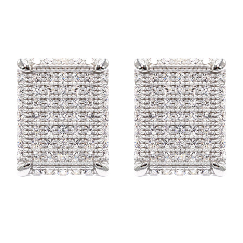 Silver Micro Pave Clear Rectangle CZ Stud Earrings | Appx. 3 Grams