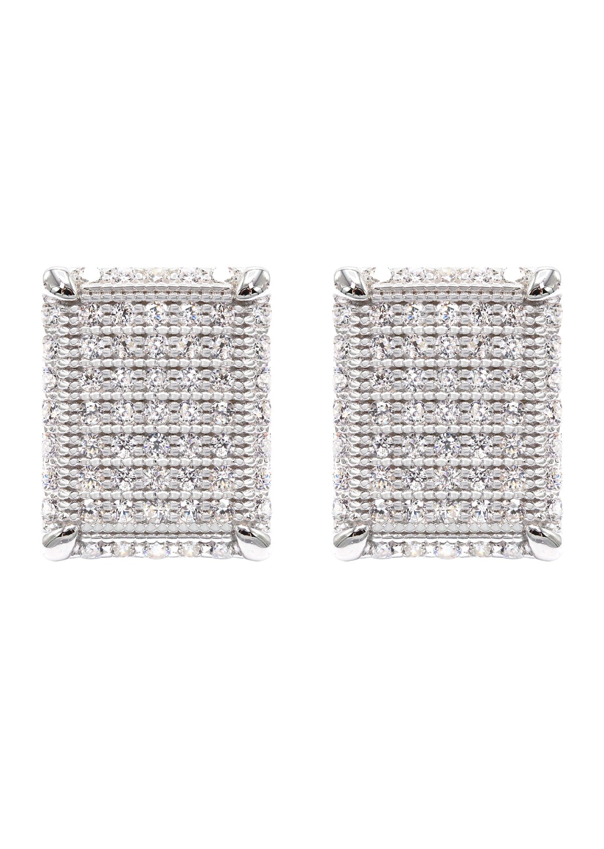 Silver Micro Pave Clear Rectangle CZ Stud Earrings | Appx. 3 Grams