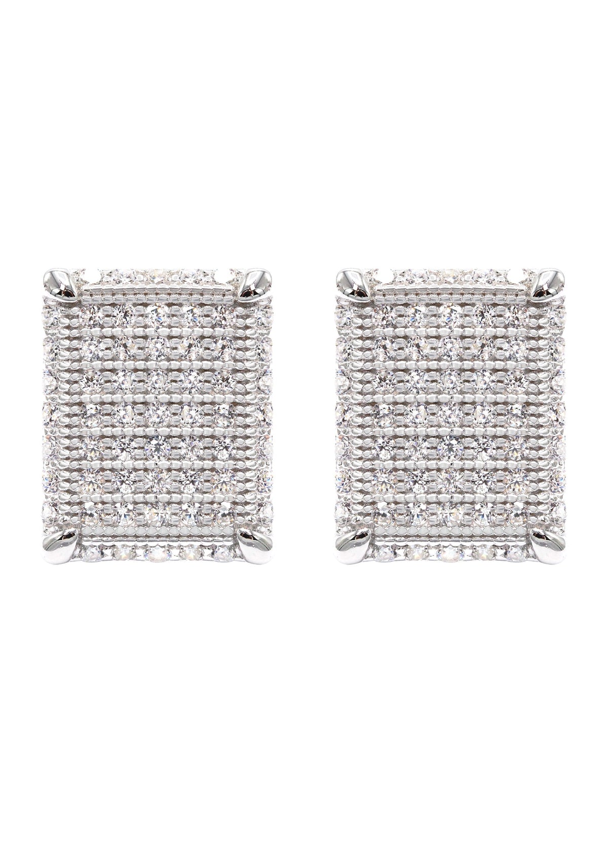 Silver Micro Pave Clear Rectangle CZ Stud Earrings | Appx. 3 Grams