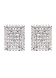 Silver Micro Pave Clear Rectangle CZ Stud Earrings | Appx. 3 Grams