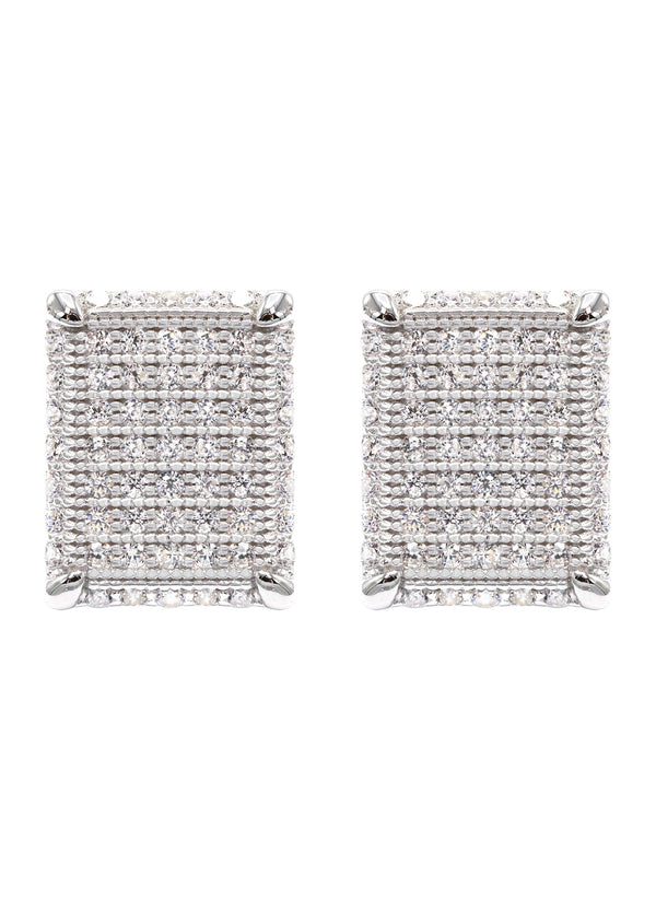 Silver Micro Pave Clear Rectangle CZ Stud Earrings | Appx. 3 Grams