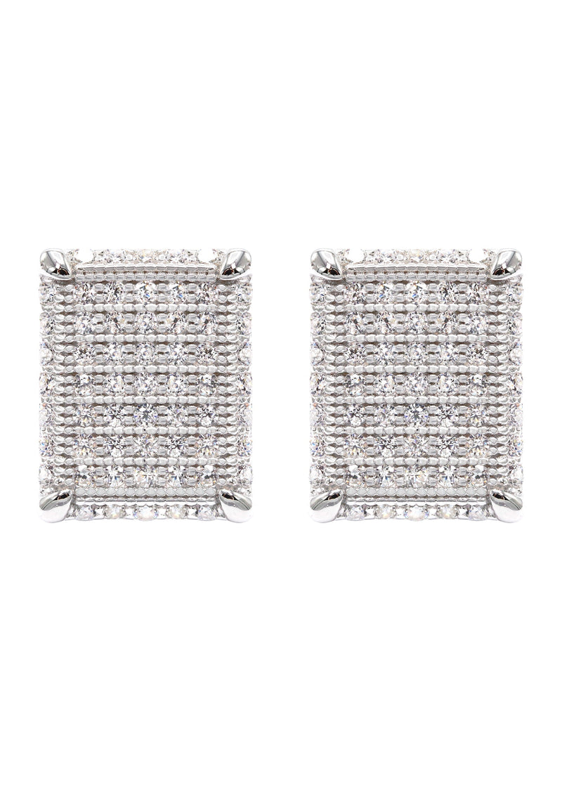 Silver Micro Pave Clear Rectangle CZ Stud Earrings | Appx. 3 Grams