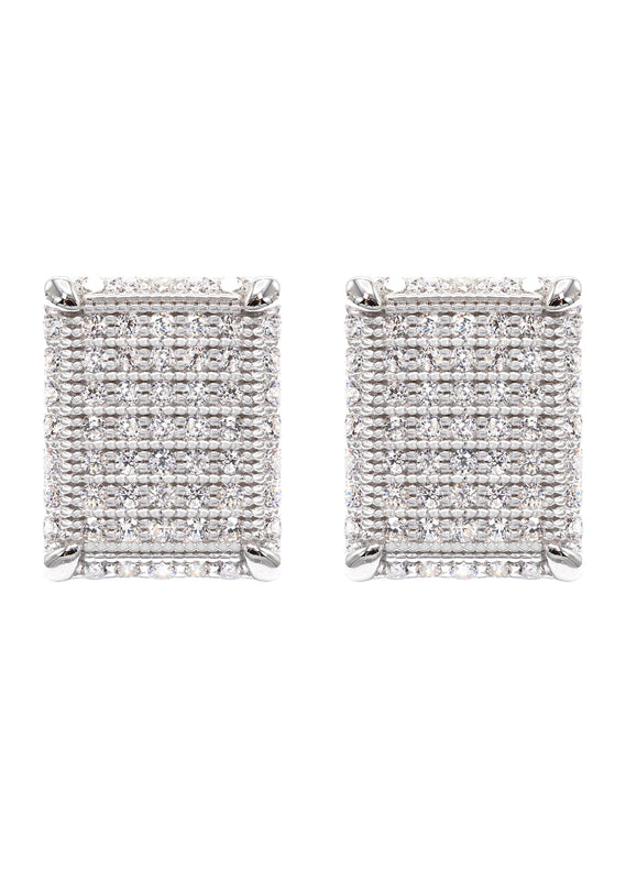 Silver Micro Pave Clear Rectangle CZ Stud Earrings | Appx. 3 Grams