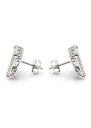 Silver Micro Pave Clear Rectangle CZ Stud Earrings | Appx. 3 Grams