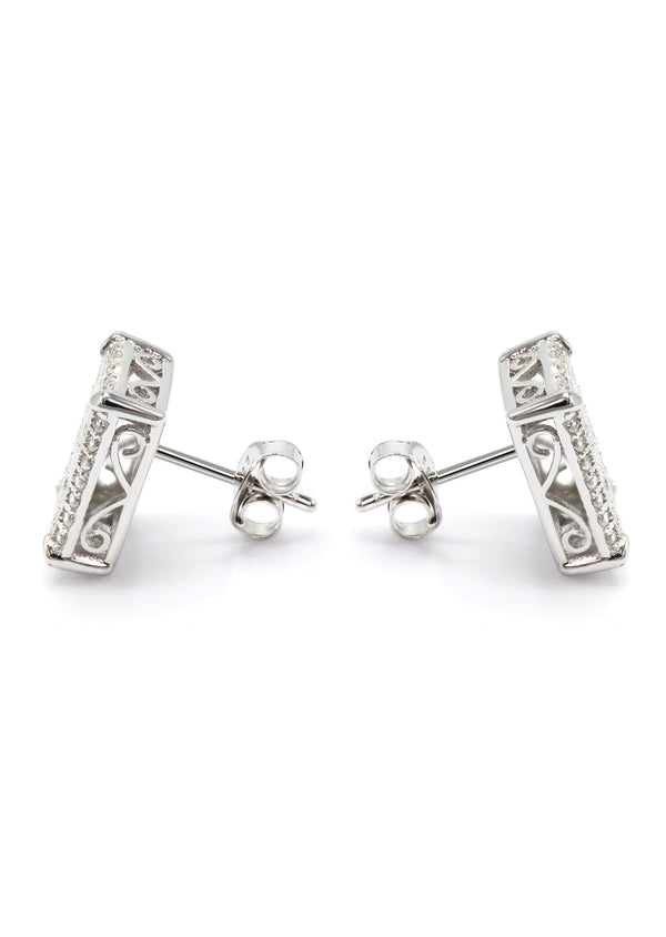 Silver Micro Pave Clear Rectangle CZ Stud Earrings | Appx. 3 Grams