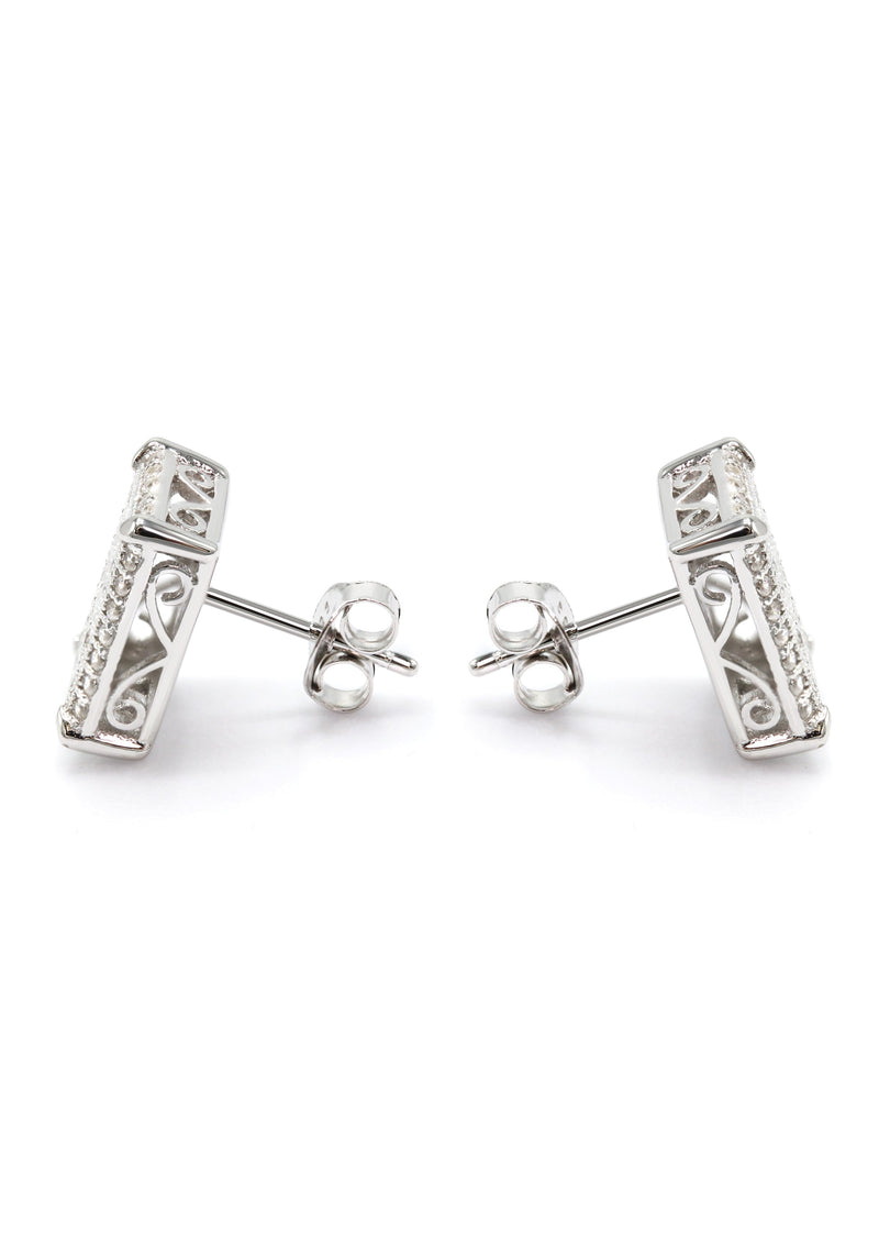 Silver Micro Pave Clear Rectangle CZ Stud Earrings | Appx. 3 Grams