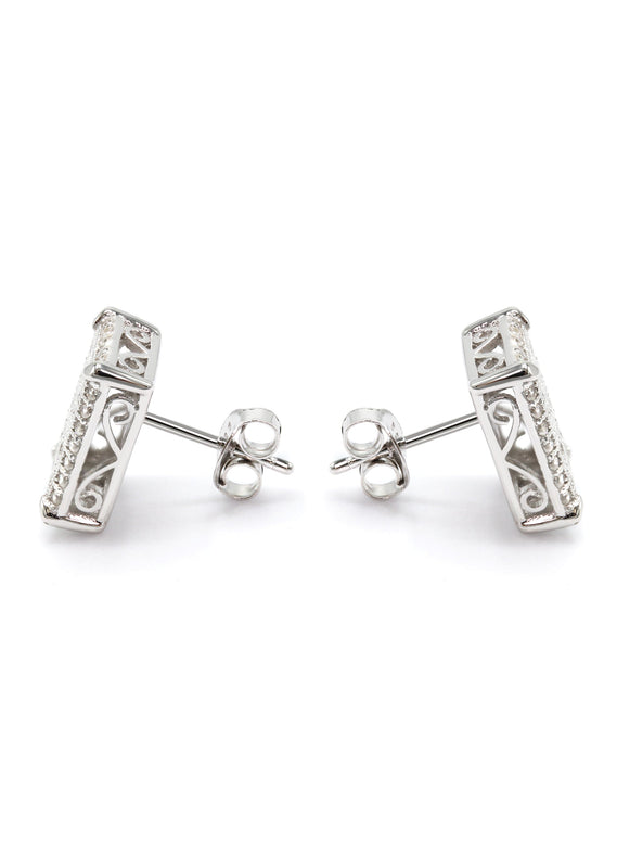 Silver Micro Pave Clear Rectangle CZ Stud Earrings | Appx. 3 Grams