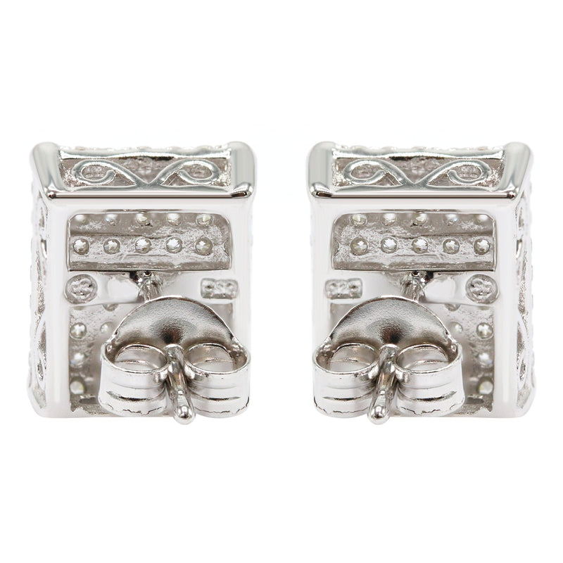 Silver Micro Pave Clear Rectangle CZ Stud Earrings | Appx. 3 Grams
