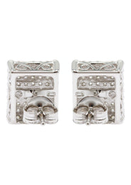 Silver Micro Pave Clear Rectangle CZ Stud Earrings | Appx. 3 Grams