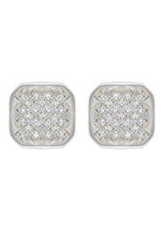 Silver Micro Pave Clear Sun Square CZ Stud Earrings | Appx. 3 Grams