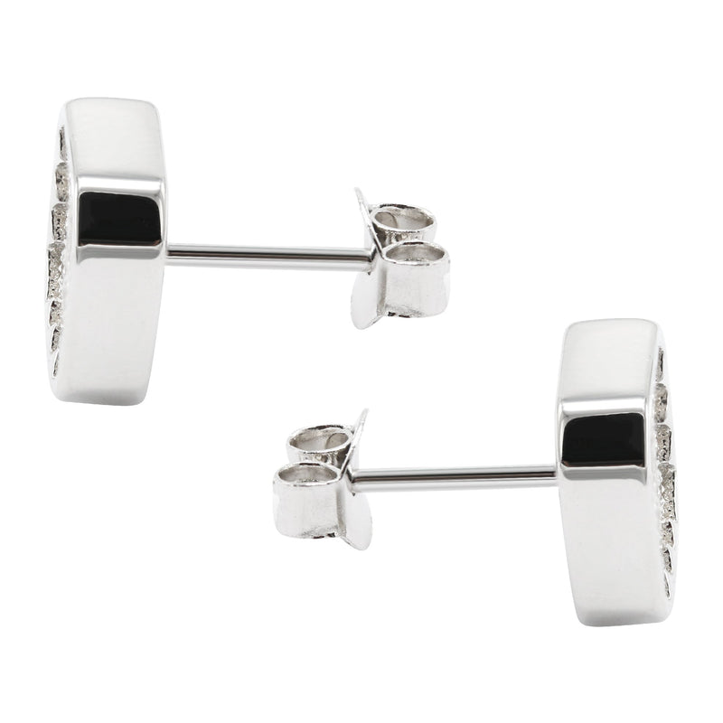 Silver Micro Pave Clear Sun Square CZ Stud Earrings | Appx. 3 Grams