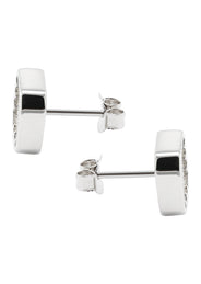 Silver Micro Pave Clear Sun Square CZ Stud Earrings | Appx. 3 Grams