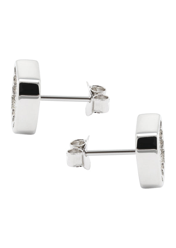 Silver Micro Pave Clear Sun Square CZ Stud Earrings | Appx. 3 Grams