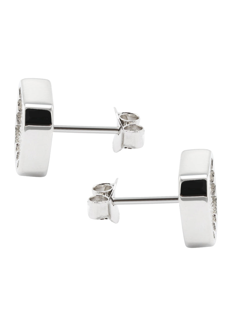 Silver Micro Pave Clear Sun Square CZ Stud Earrings | Appx. 3 Grams
