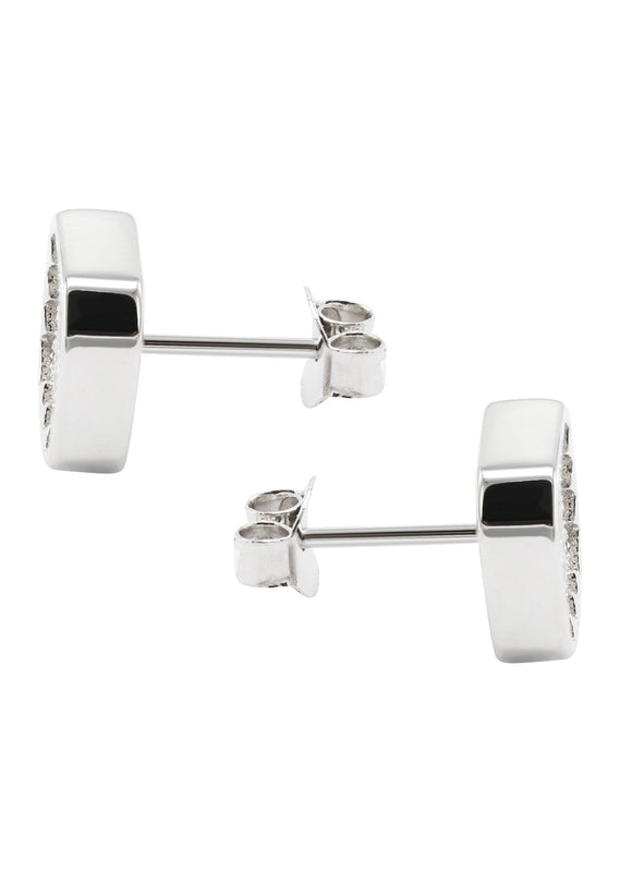 Silver Micro Pave Clear Sun Square CZ Stud Earrings | Appx. 3 Grams