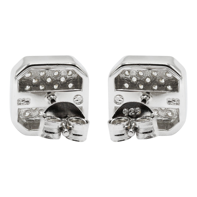 Silver Micro Pave Clear Sun Square CZ Stud Earrings | Appx. 3 Grams
