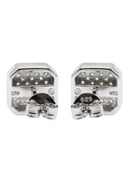 Silver Micro Pave Clear Sun Square CZ Stud Earrings | Appx. 3 Grams