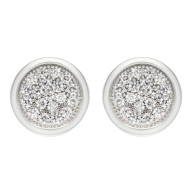 Silver Micro Pave Clear Circle CZ Stud Earrings | Appx. 3 Grams