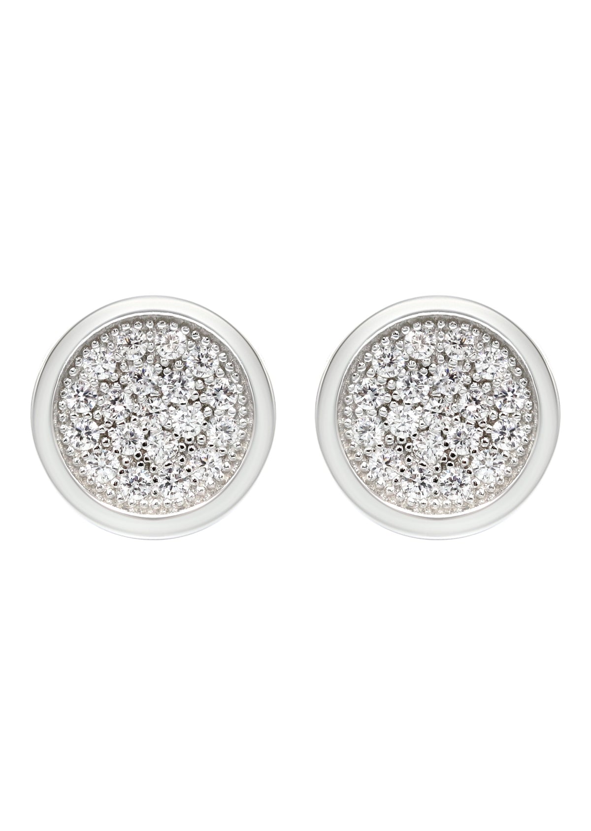 Silver Micro Pave Clear Circle CZ Stud Earrings | Appx. 3 Grams