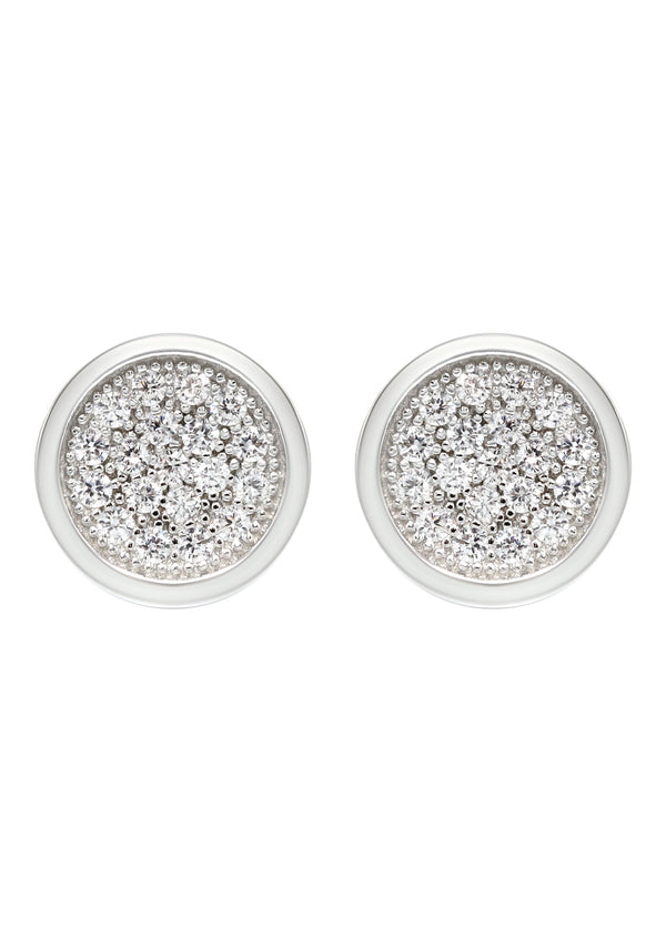 Silver Micro Pave Clear Circle CZ Stud Earrings | Appx. 3 Grams