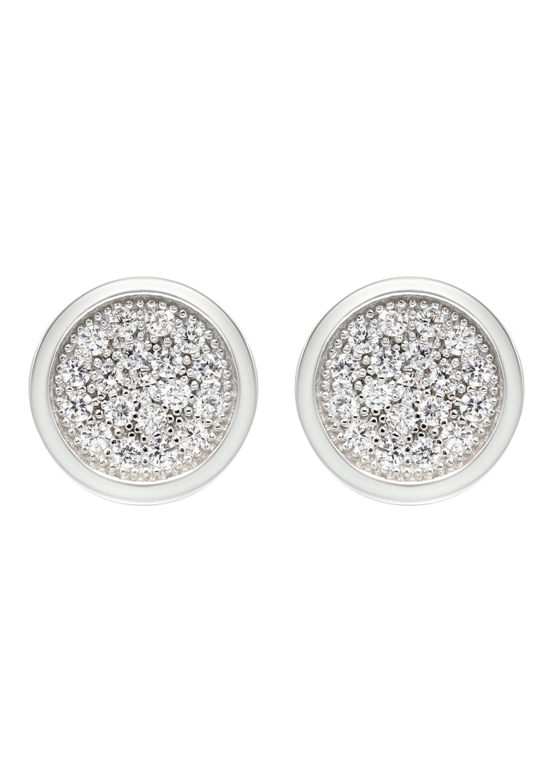 Silver Micro Pave Clear Circle CZ Stud Earrings | Appx. 3 Grams