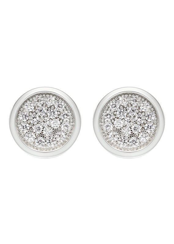 Silver Micro Pave Clear Circle CZ Stud Earrings | Appx. 3 Grams