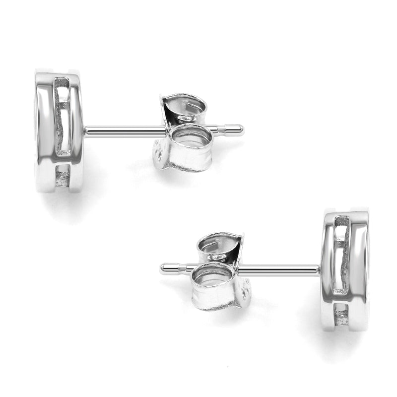 Silver Micro Pave Clear Circle CZ Stud Earrings | Appx. 3 Grams