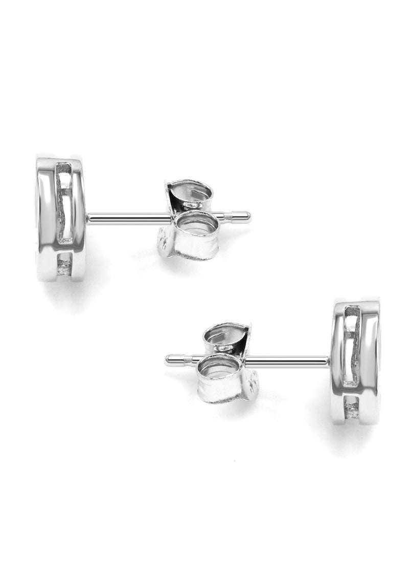 Silver Micro Pave Clear Circle CZ Stud Earrings | Appx. 3 Grams