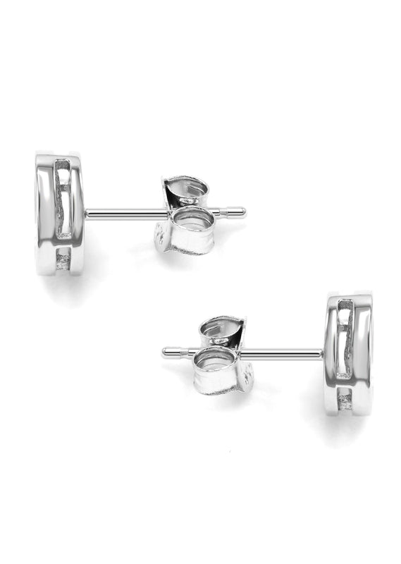 Silver Micro Pave Clear Circle CZ Stud Earrings | Appx. 3 Grams