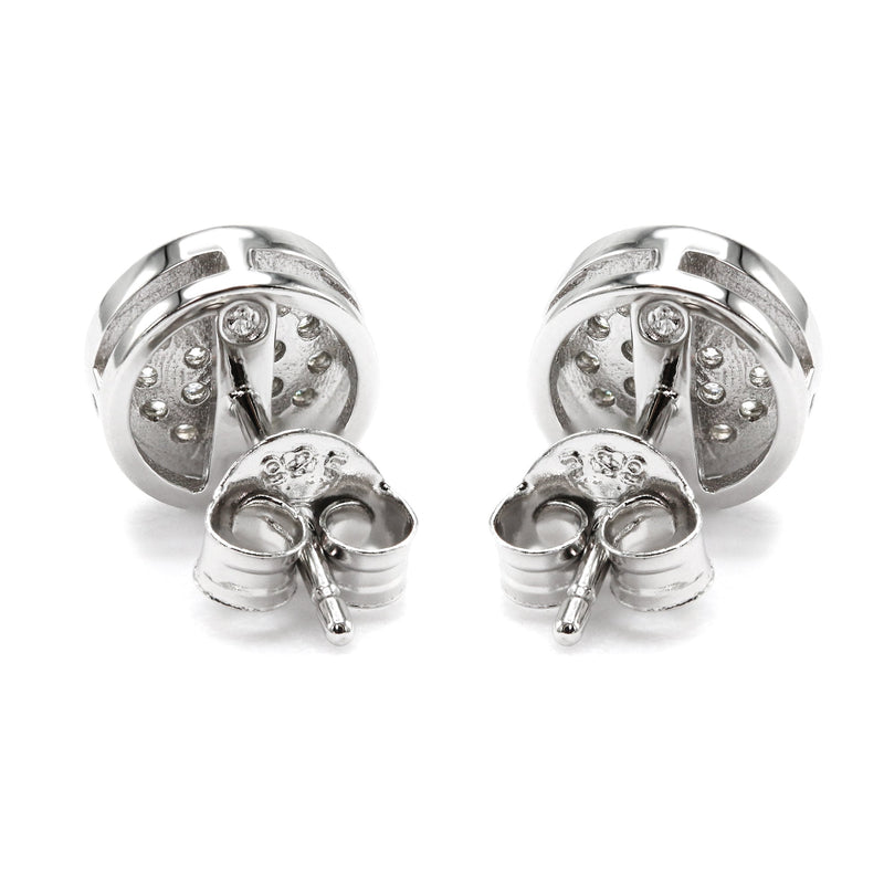 Silver Micro Pave Clear Circle CZ Stud Earrings | Appx. 3 Grams