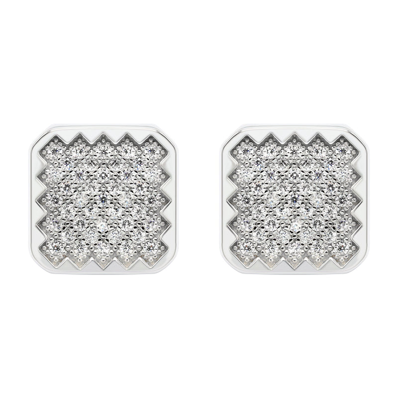 Silver Micro Pave Clear Round CZ Earrings | Appx. 3.5 Grams