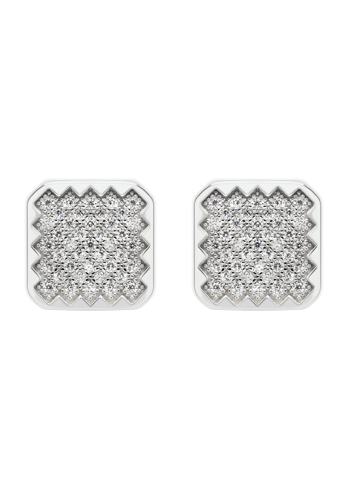 Silver Micro Pave Clear Round CZ Earrings | Appx. 3.5 Grams