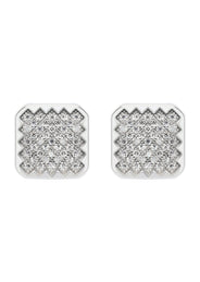 Silver Micro Pave Clear Round CZ Earrings | Appx. 3.5 Grams