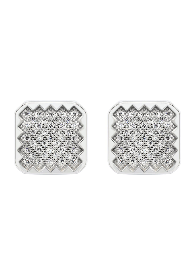 Silver Micro Pave Clear Round CZ Earrings | Appx. 3.5 Grams