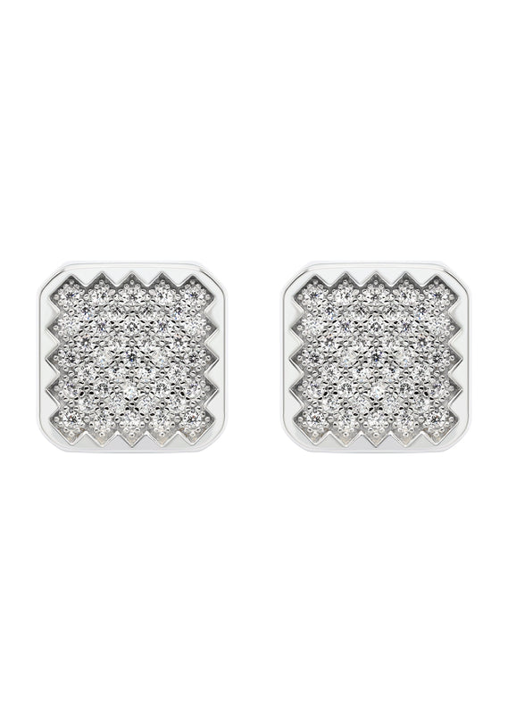 Silver Micro Pave Clear Round CZ Earrings | Appx. 3.5 Grams