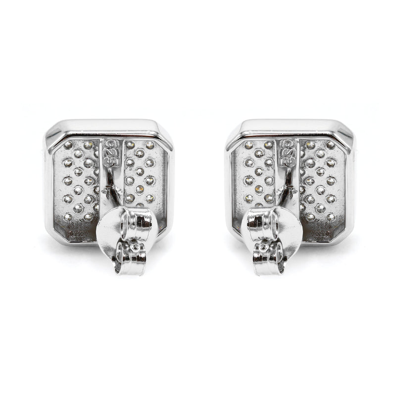 Silver Micro Pave Clear Round CZ Earrings | Appx. 3.5 Grams