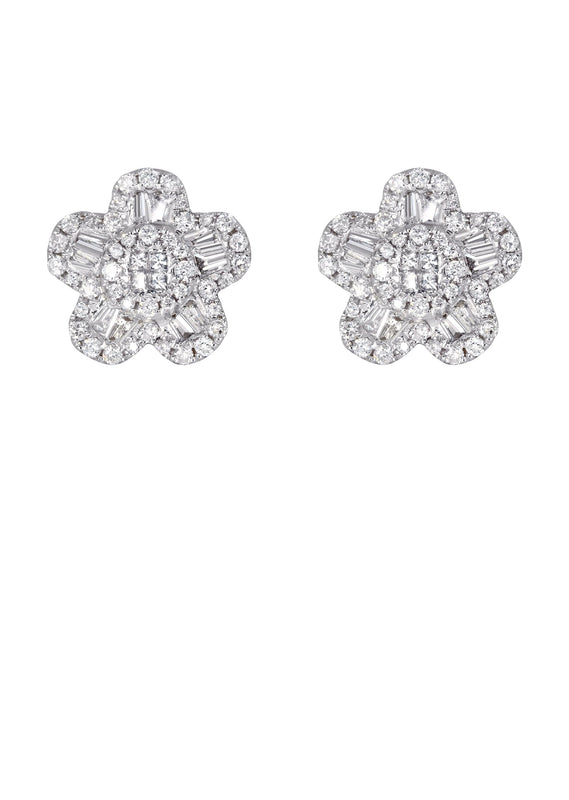 Mens Stud Diamond Earrings | 1.05 Carats 14K White Gold