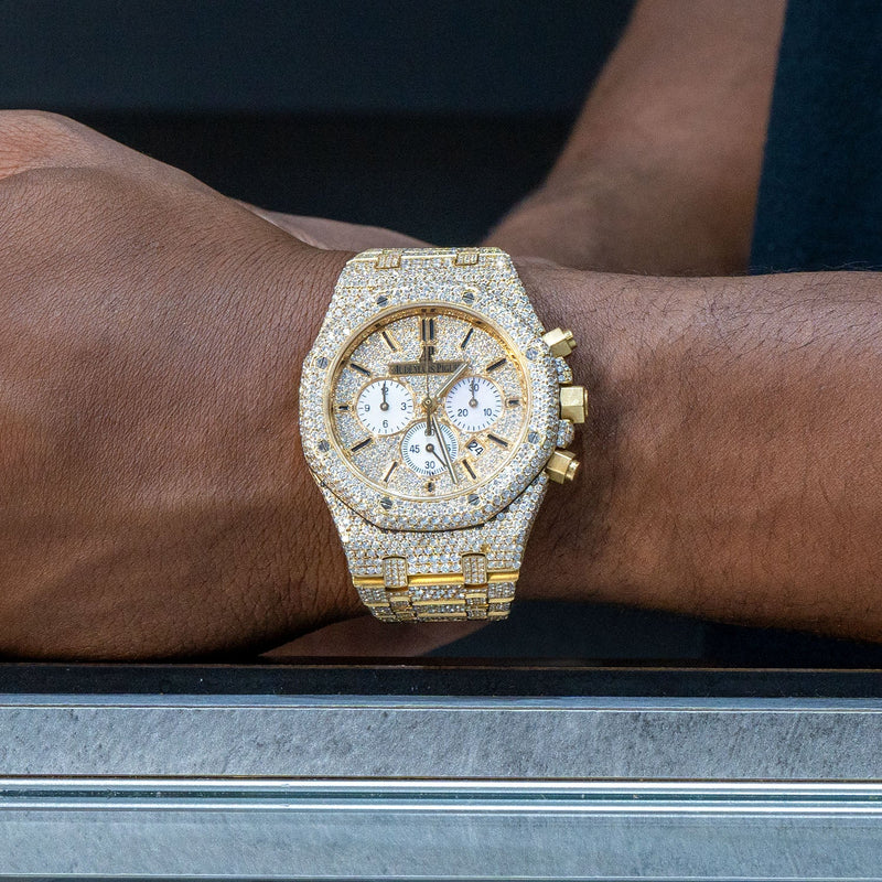 Audemars Piguet RoyalOak Chrono |  18K Gold Diamond Iced Out | 41 MM | 25 Carats