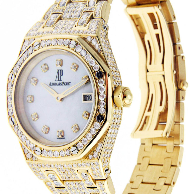 Diamond Audemars Piguet Royal Oak Watch For Women | 18K Yellow Gold | 33 Mm