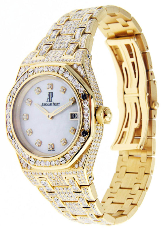 Diamond Audemars Piguet Royal Oak Watch For Women | 18K Yellow Gold | 33 Mm