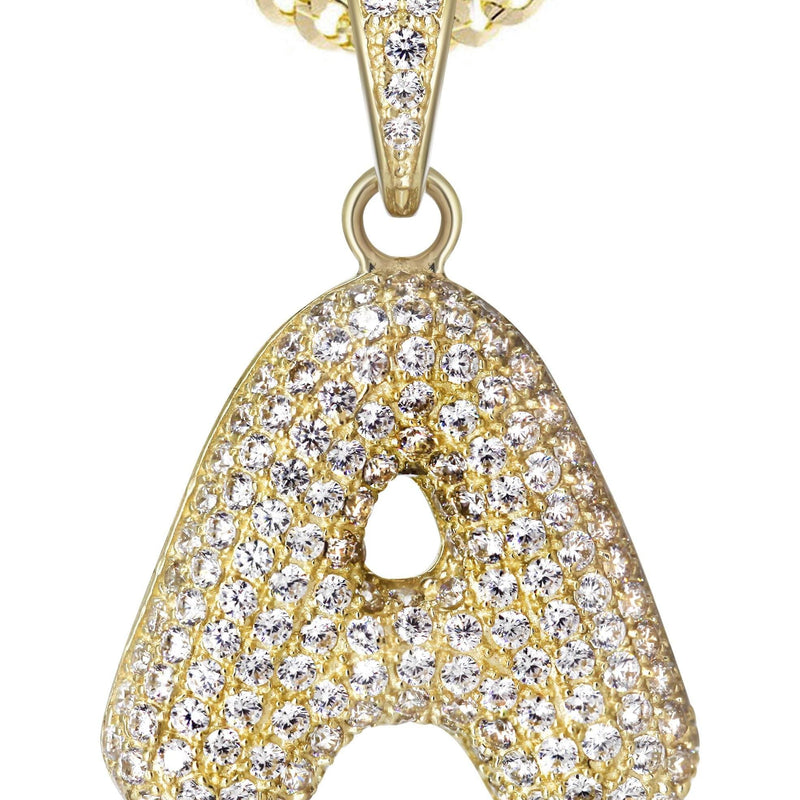 10K Yellow Gold Bubble Letter "A" CZ Necklace | Appx. 13.9 Grams