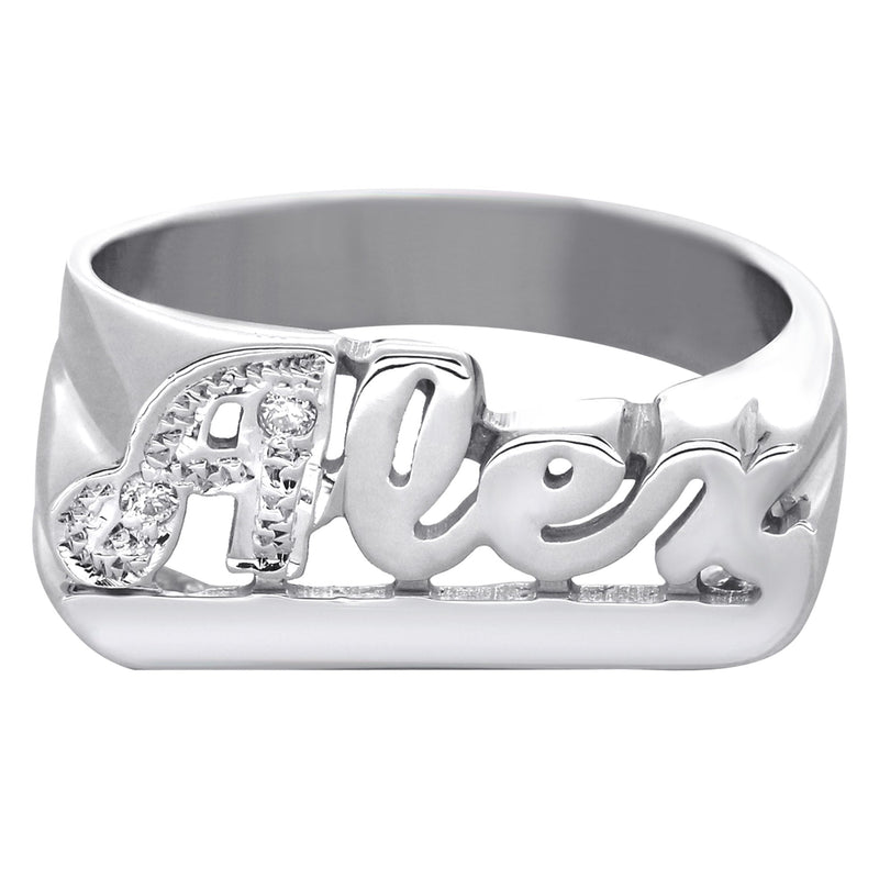14K Diamond White Gold Name Ring | Appx. 3.6 Grams