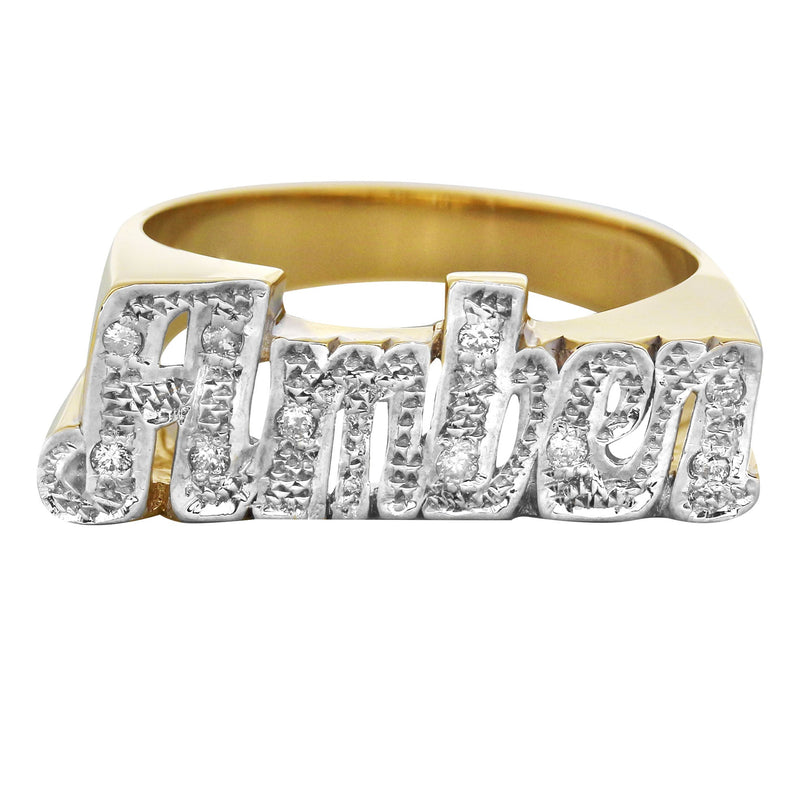 14K Two Tone Diamond Cut With Diamonds Gold Name Ring | Appx. 4.2 Grams