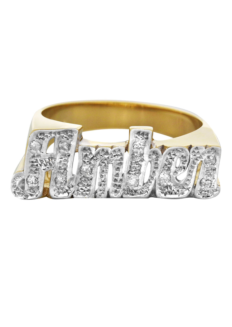 14K Two Tone Diamond Cut With Diamonds Gold Name Ring | Appx. 4.2 Grams