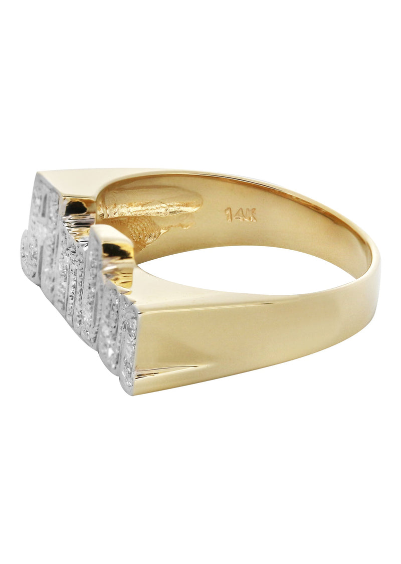 14K Two Tone Diamond Cut With Diamonds Gold Name Ring | Appx. 4.2 Grams