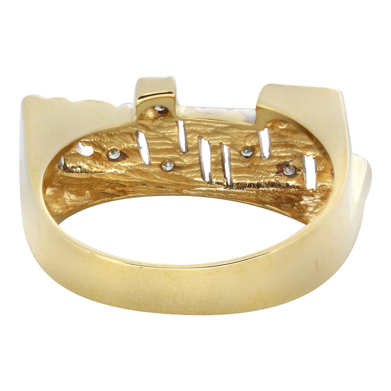 14K Two Tone Diamond Cut With Diamonds Gold Name Ring | Appx. 4.2 Grams