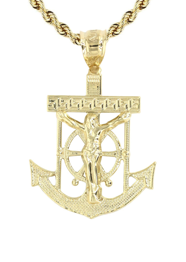 10K Yellow Gold Jesus Anchor Necklace | Appx. 12.6 Grams